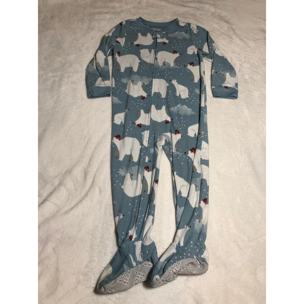 5/$25 Carter's Footed Pajamas Kids 3T Blue Polar Bear Fleece Sleeper
